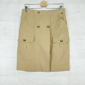 St. John Military Cargo Skirt Pencil Straight‎ Size 10 Khaki Button Front Preppy